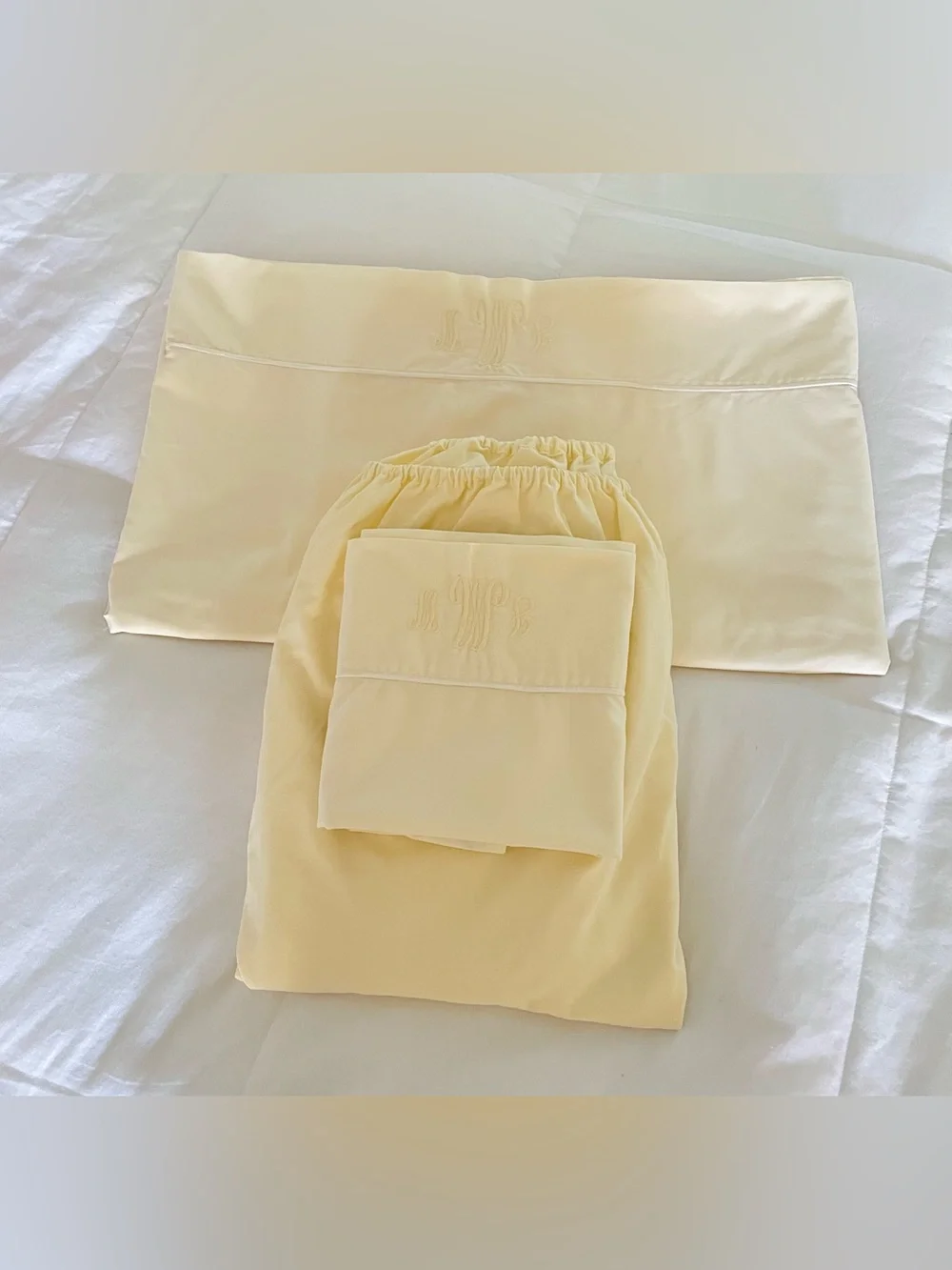 Vintage Coming Home Sheet Set Supima Cotton Blend Lt Yellow Monogram MWL Twin